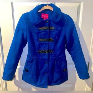 London Fog Girls large 14/16 pea coat cobalt blue black lined snap buttons